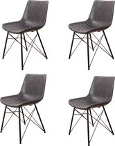 DS4U® Aiden eetkamerstoel - stoel - industrieel - PU leer - metaal - vintage zwart - set van 4