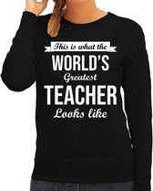 Worlds greatest teacher / lerares cadeau sweater zwart voor dames XS