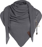 Knit Factory Lola Gebreide Omslagdoek - Driehoek Sjaal Dames - Med Grey - 190x85 cm - Inclusief sierspeld
