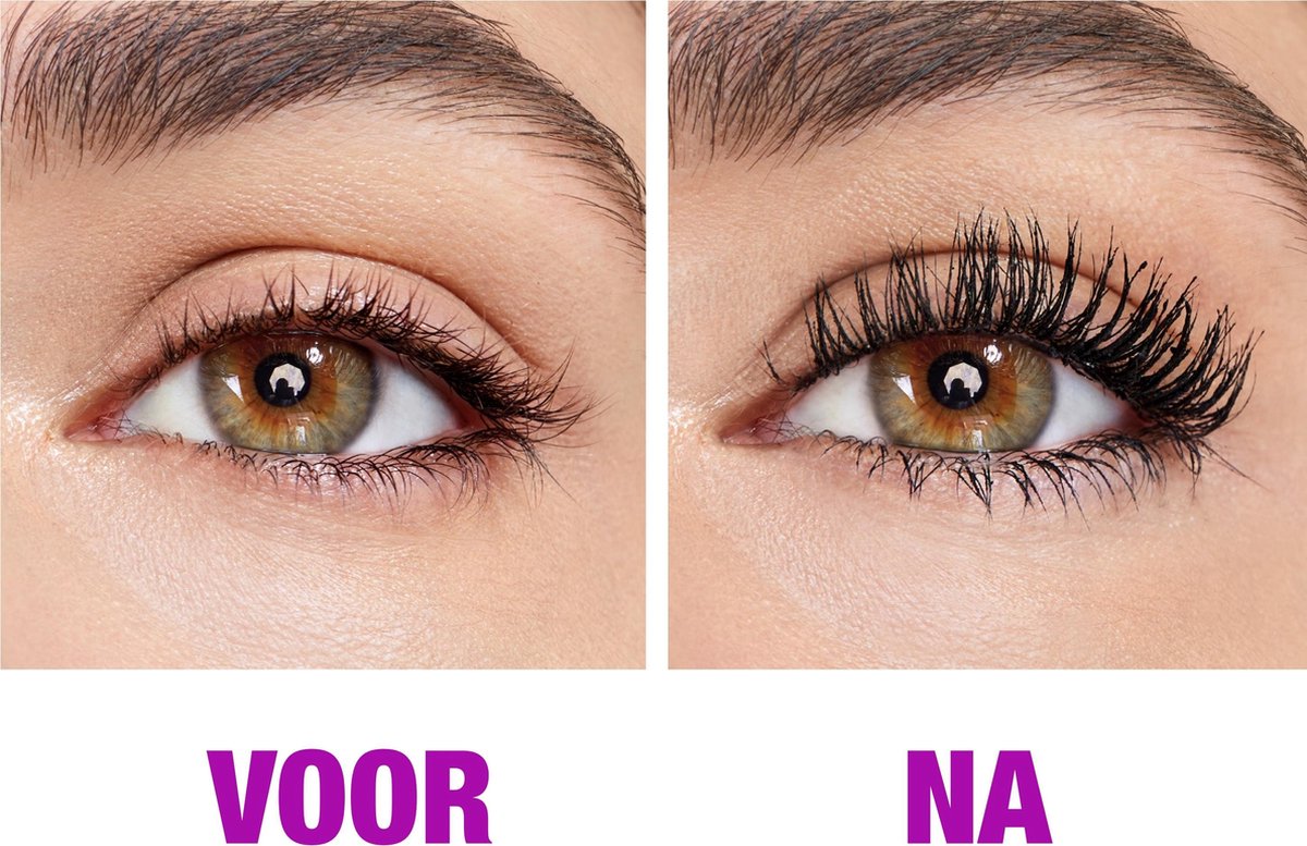 Een zilverkleurige mascara met paarse en zwarte applicator. Het etiket "the Falsies Lash Lift" is paars met witte tekst.