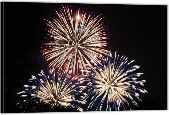 Dibond –Vuurwerk Knallen in de Lucht– 120x80 Foto op Aluminium (Met ophangsysteem)