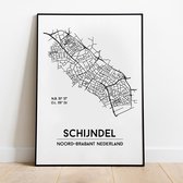 Schijndel city poster, A4 met lijst, plattegrond poster, woonplaatsposter, woonposter