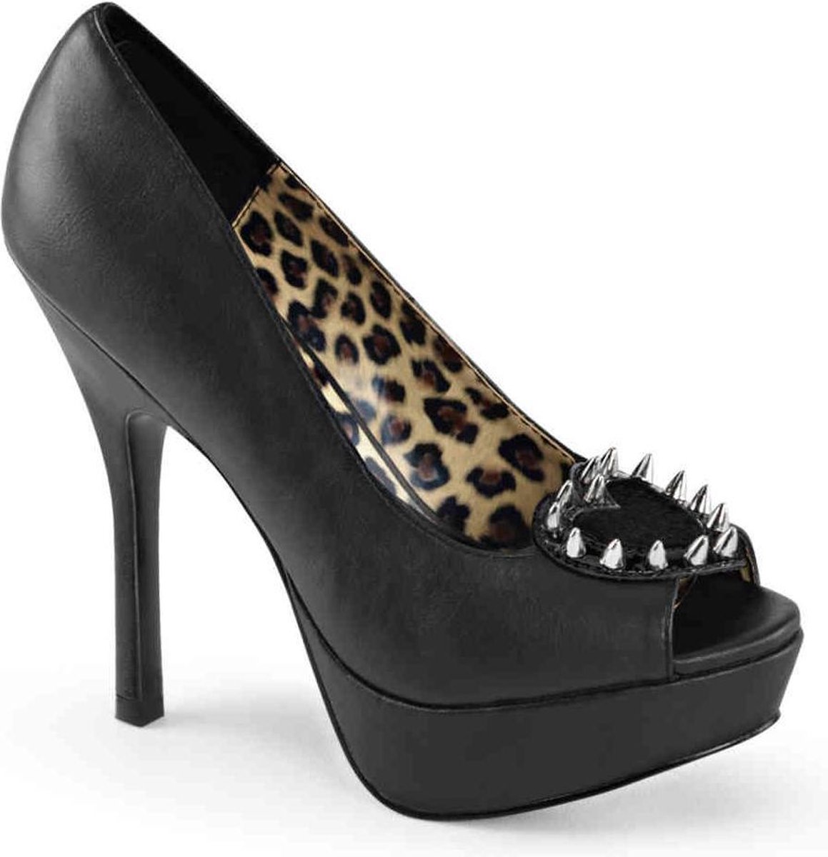 Demonia Pixie 17 peeptoe pump with heart cut out and spikes detail black vegan faux leather = ) - Thumbnail 1