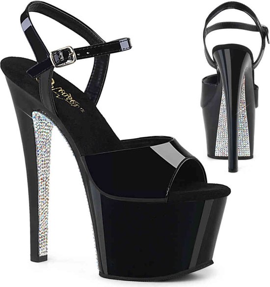 Pleaser - SKY-309CRS Sandaal met enkelband, Paaldans schoenen - Paaldans schoenen - 36 Shoes - Zwart
