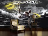 Fotobehang - Vlies Behang - Omhaal in het Voetbalstadion - Doelpunt - Stadion - Voetbal - 416 x 254 cm