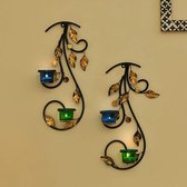 N3 Collecties Kandelaar, wandkandelaar met groen en blauwe glas en kaarsen