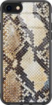 iPhone SE 2020 hoesje glass - Snake / Slangenprint bruin | Apple iPhone SE (2020) case | Hardcase backcover zwart