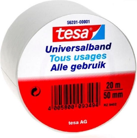 2x Tesa Universalband isolatietape wit 20 mtr x 5 cm - Klusbenodigdheden - Isolatie tape - Universele tape - Elektriciteitskabels/draden bundelen