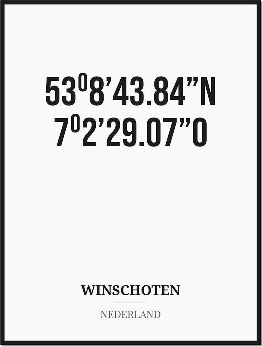 Studio216 Poster/kaart WINSCHOTEN met coördinaten zwart, wit