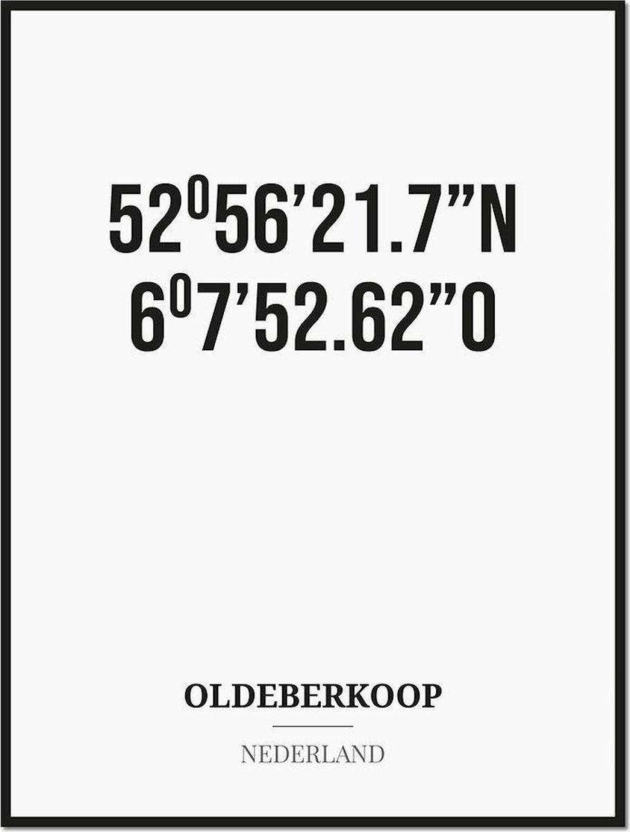 Studio216 Poster/kaart OLDEBERKOOP met coördinaten zwart, wit