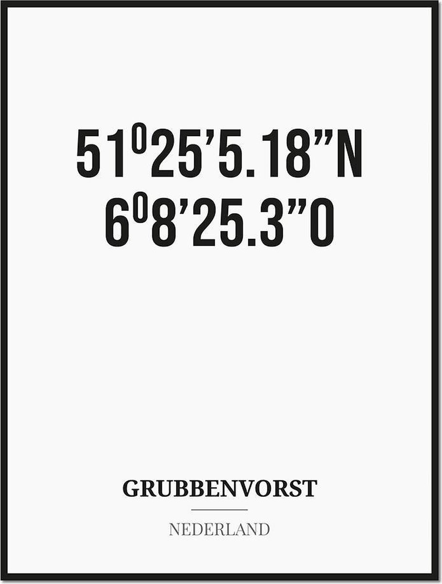 Studio216 Poster/kaart GRUBBENVORST met coördinaten zwart, wit