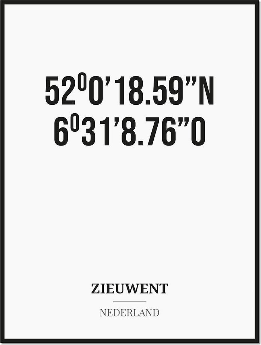 Studio216 Poster/kaart ZIEUWENT met coördinaten zwart, wit