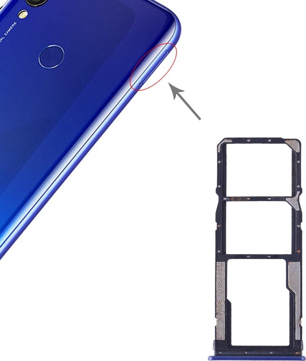 SIM-kaarthouder + SIM-kaarthouder + Micro SD-kaart voor Geschikt voor Xiaomi Redmi 7 (blauw)