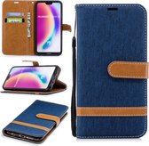 Kleurafstemming Denim Texture Leather Case voor Huawei P20 Lite & Nove 3e, met houder & kaartsleuven & portemonnee & lanyard (donkerblauw)