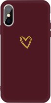 Voor iphone xs / x gouden liefde-hart patroon kleurrijke frosted tpu telefoon beschermhoes (wijnrood)