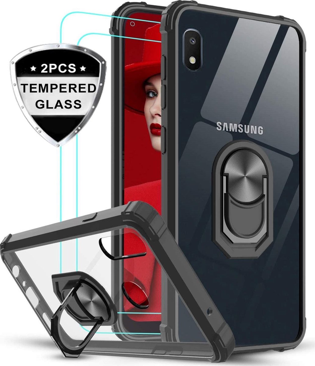 Samsung Galaxy A10 hoesje acryl transparant + metalen ringstandaard