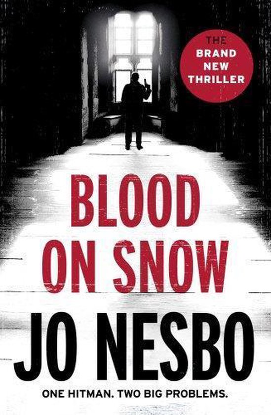 Boek "Blood on Snow" van Jo Nesbo. Een thriller met een schutter in een gang. "THE BRAND NEW THRILLER".