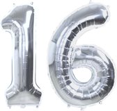 Folie Ballon Cijfer 16 Jaar Zilver 70Cm Verjaardag Folieballon Met Rietje