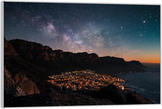 Acrylglas –Sterrenhemel boven Berg en Stad– 120x80 (Wanddecoratie op