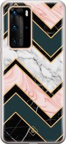 Huawei P40 Pro hoesje siliconen - Marmer triangles | Huawei P40 Pro case | zwart | TPU backcover transparant