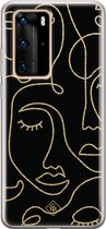 Huawei P40 Pro hoesje siliconen - Abstract faces | Huawei P40 Pro case | zwart | TPU backcover transparant
