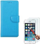 hoesje Geschikt voor: iPhone 5 / 5C / 5S / SE Portemonnee Turquoise met 2 stuks Glas Screen protector