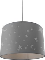 Olucia Stars - Kinderkamer hanglamp - Stof - Grijs;Wit - Cilinder - 30 cm