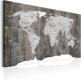 Schilderijen Op Canvas - Schilderij - World Map: Wooden World 90x60 - Artgeist Schilderij