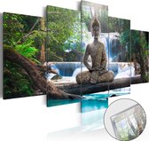 Schilderijen Op Canvas - Afbeelding op acrylglas - Buddha and Waterfall [Glass] 100x50 - Artgeist Schilderij