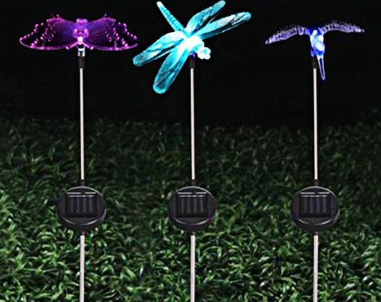 Dempsey Manga groot A106 3 STKS Kleurrijke Licht LED Zonne-energie Lamp, Vogel Dragonfly  Vlinder Patroon... | bol.com