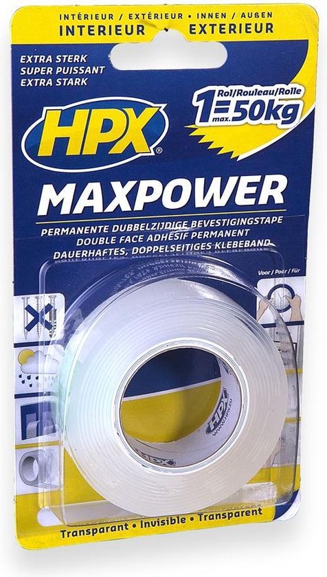 Max Power Transparent bevestigingstape - 19mm x 2m - HPX