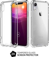 iPhone XR Hoesje Shock Proof Siliconen Hoes Case Cover Transparant - 2 x Tempered Glass Screenprotector