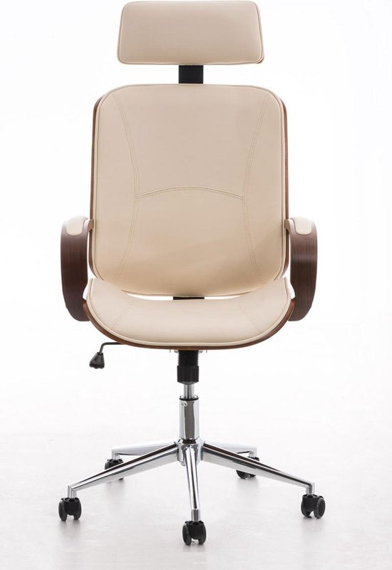 Chaise de bureau pour adultes en similicuir - design classique - crème - 70x70x125