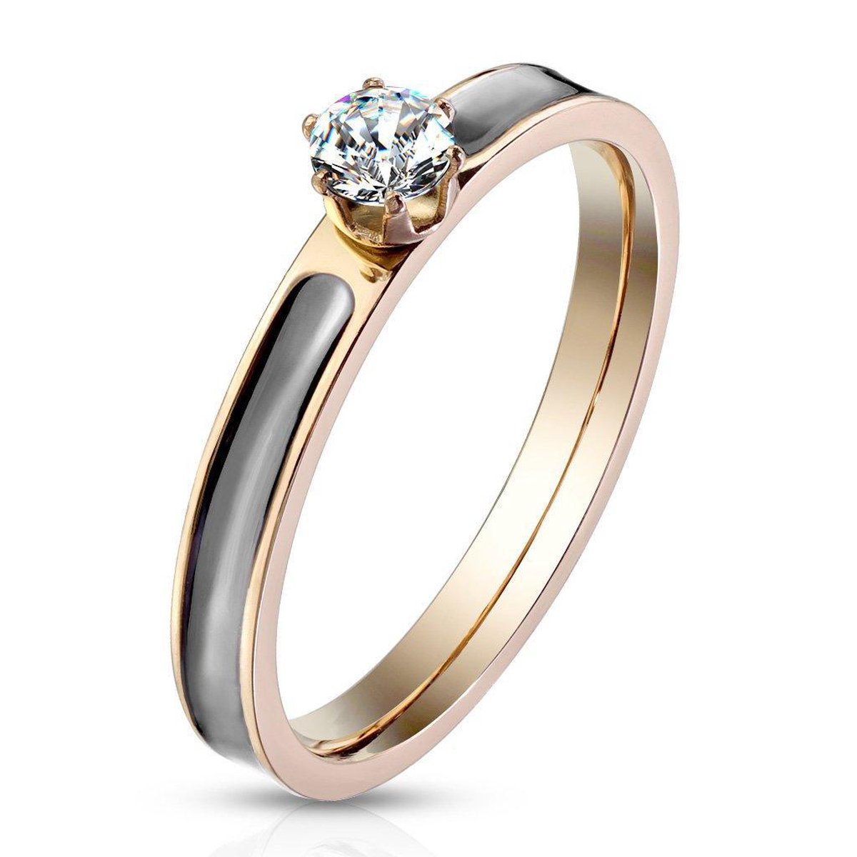 Ring Dames - Ringen Dames - Ringen Vrouwen - Rosé Goudkleurig - Gouden Kleur - Ring - Klassiek Steentje - Filo