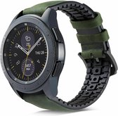 Leer, Siliconen Smartwatch bandje - Geschikt voor  Samsung Galaxy Watch siliconen / leren bandje 46mm - zwart/groen - Horlogeband / Polsband / Armband