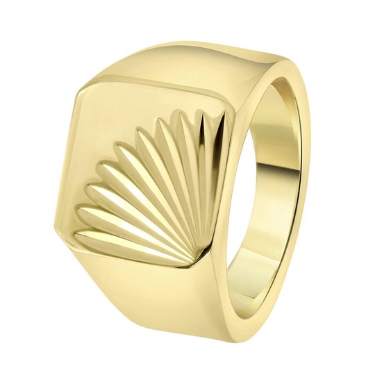 Lucardi - Heren Goldplated zegelring met bewerking - Ring - Cadeau - Staal - Goudkleurig
