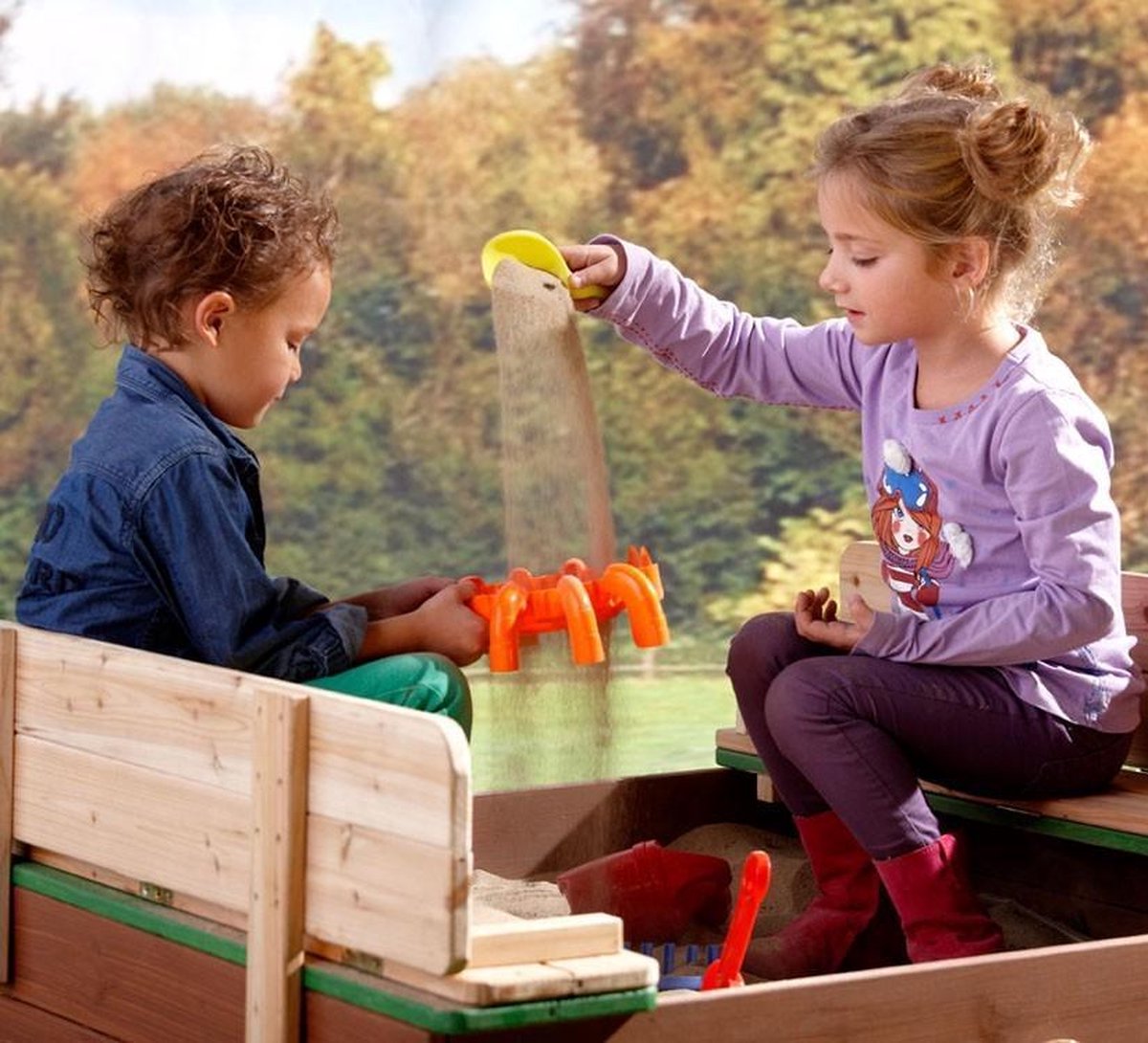 AXI Ella Houten Zandbak in Bruin/Groen - Met Zitbankjes en Deksel - FSC hout - 100x95x20cm - Zandbak voor kinderen — afbeelding 4