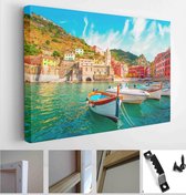 Cinque Terre on the mountain near mediterranean sea in liguria - Italy. Sunny cloudy sky. Traditional italian architecture - Modern Art Canvas - Horizontal - 1913890198 - 80*60 Hor