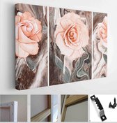 Decoration for the interior. Modern abstract art on canvas. Set of pictures with different textures and colors. Pink rose - Modern Art Canvas - Horizontal - 1245890788 - 115*75 Hor
