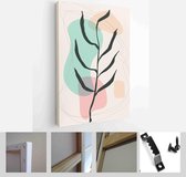 Minimalistic Watercolor Painting Artwork. Earth Tone Boho Foliage Line Art Drawing with Abstract Shape - Modern Art Canvas - Vertical - 1937930008 - 40-30 Vertical