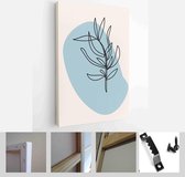One line woman portrait and leaves in contemporary abstract style with colorful shapes. Vector hand drawn illustration - Modern Art Canvas - Vertical - 1908571222 - 50*40 Vertical