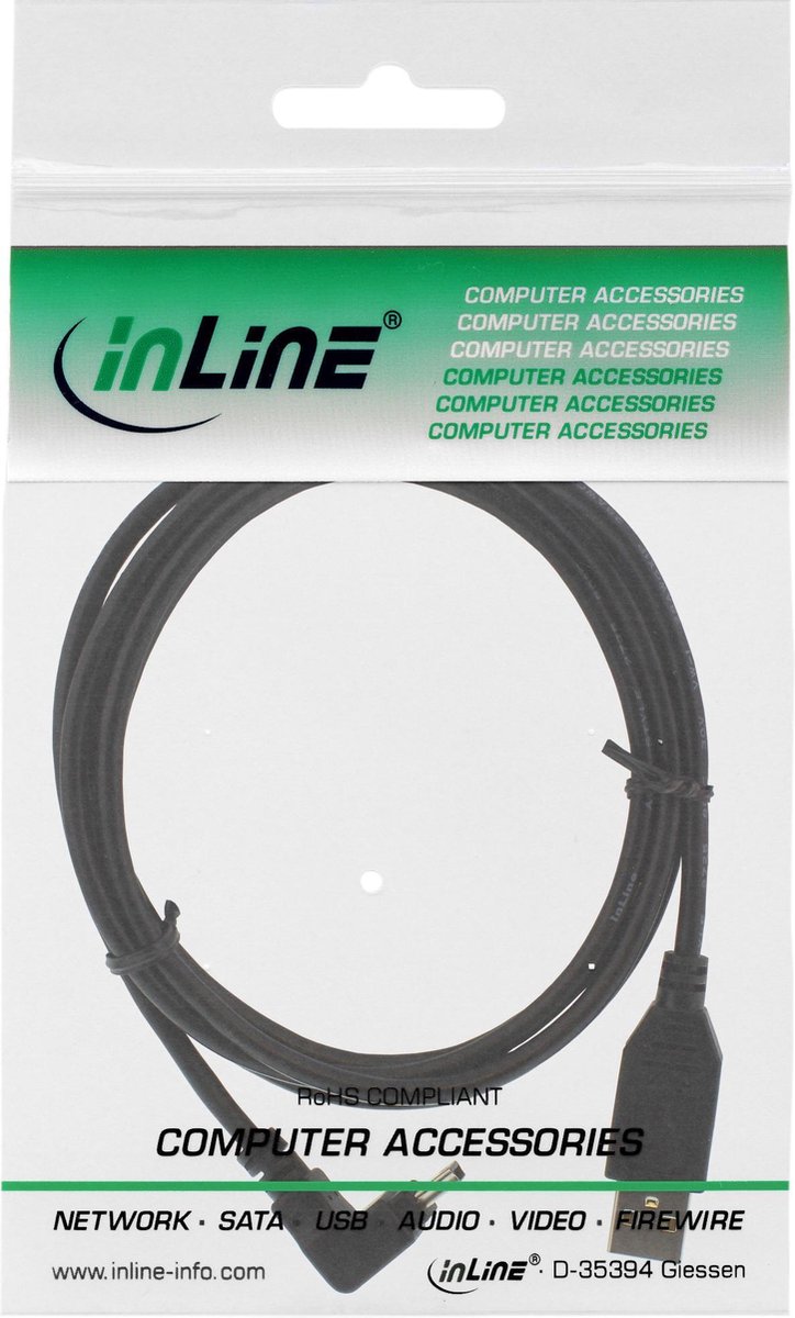InLine USB 2.0 kabel USB A - USB B Mini 5-pins haaks 1.5m Zwart | bol.com
