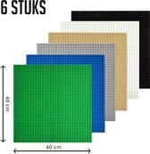 Grote bouwplaten 50x50 noppen - geschikt voor LEGO - 6 Stuks – 40x40 CM - Bouwplaat/Grondplaat groot - Classic Voordeelpakket - Groen, Blauw, Grijs, Licht bruin - Gras, Water, Stee