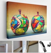 Two decorative apple, made of wood and painted by hand paints. Handmade. Modern single-piece art - Modern Art Canvas - Horizontal - 258943670 - 115*75 Horizontal