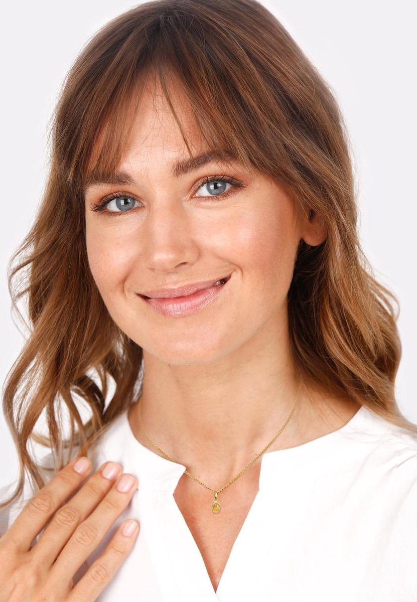 Elli PREMIUM - Halsketting - Dames Edelsteen Hanger Ovale Cabochon Klassiek met Citrien in 925 Sterling Zilver Verguld - Dames