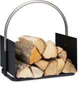 Vernikkelde greep houtmand voor binnen - Houtopslag zwart - Afmetingen 43.5 x 40.5 x 30 cm