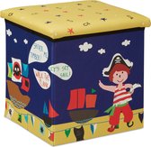 Relaxdays poef kind - opbergpoef - speelgoedkist - vouwbaar - met opbergruimte - krukje - piraat