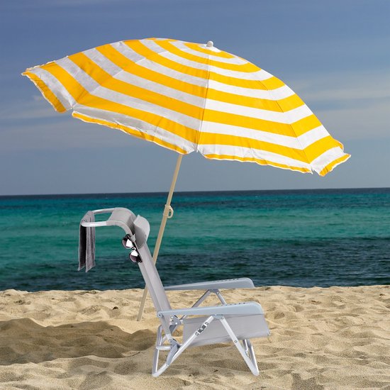 Relaxdays ligstoel klapbaar - nekkussen - flessenopener - verstelbare armleuning - 120 kg - kunststof - staal - grijs van Relaxdays — afbeelding 5