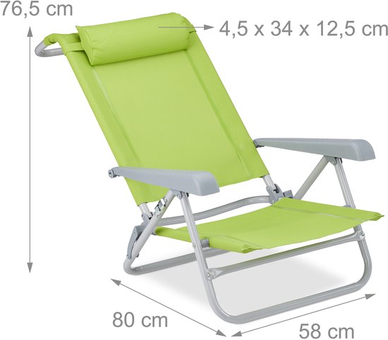 Relaxdays ligstoel klapbaar - nekkussen - flessenopener - verstelbare armleuning - 120 kg - kunststof - staal - groen van Relaxdays — afbeelding 3