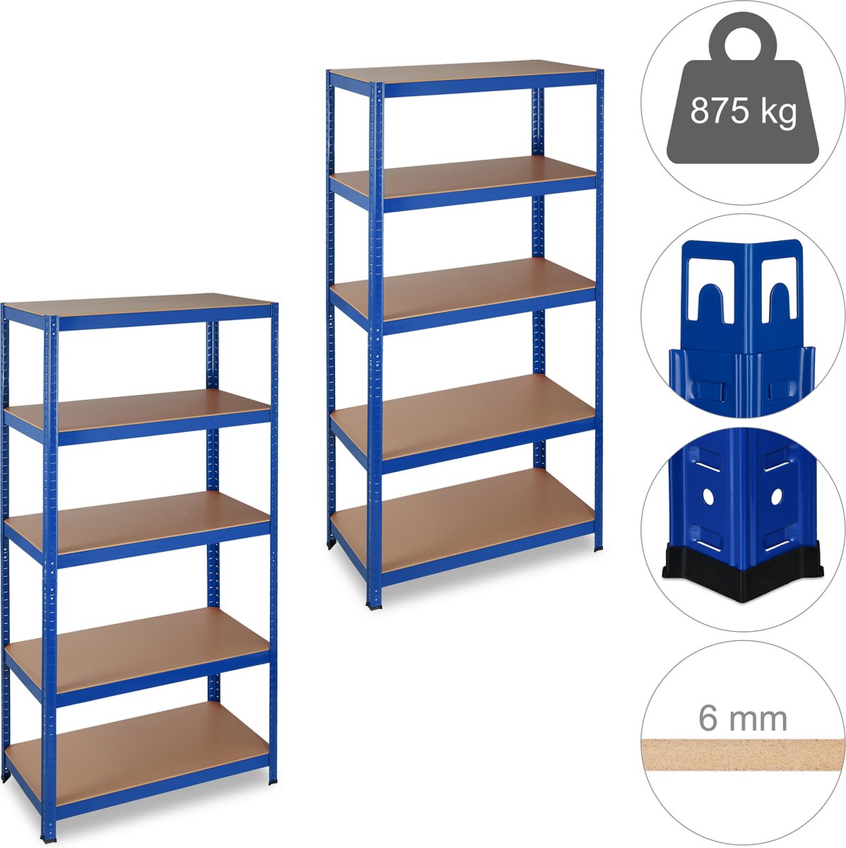Bruine Relaxdays stellingkast metaal - 1325 kg - 5 etages - opbergrek